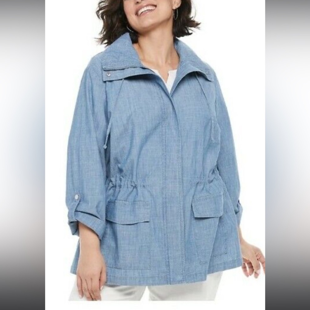 Croft & Barrow soft blue denim chambray utility jacket size large EUC
